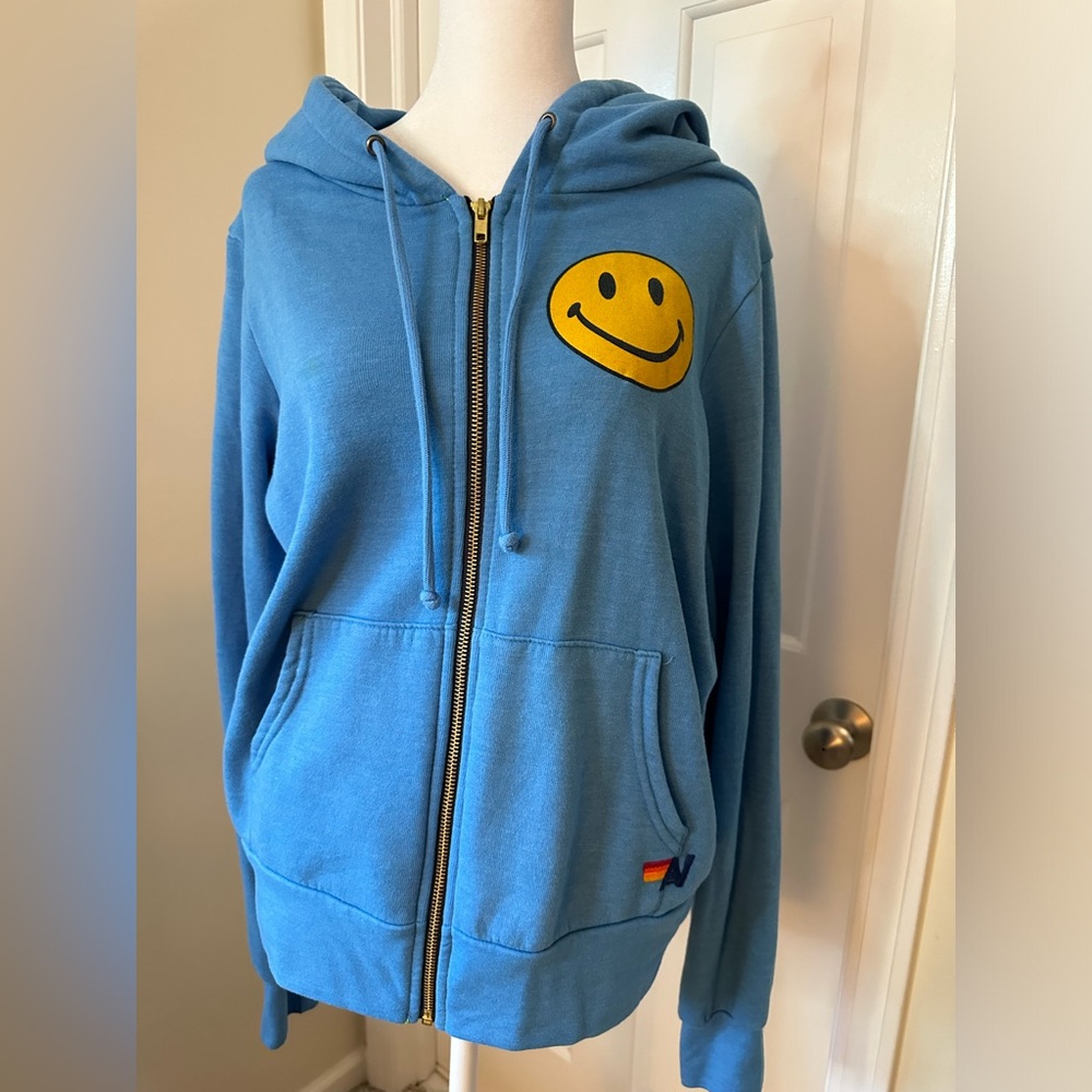 Aviator Nation blue zip up Smile hoodie size S